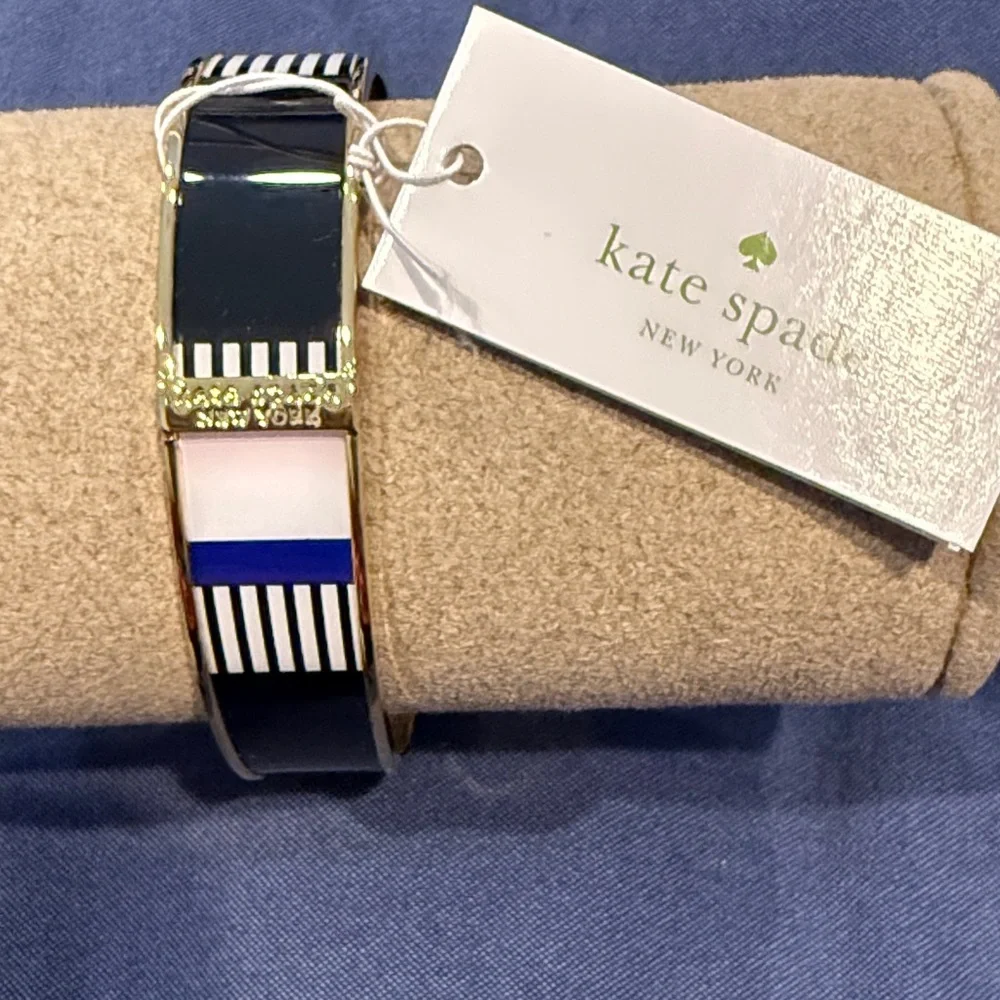 kate spade Striped Enamel Bangle with Blue Accent and Gold Trim - Picture 1 of 7
